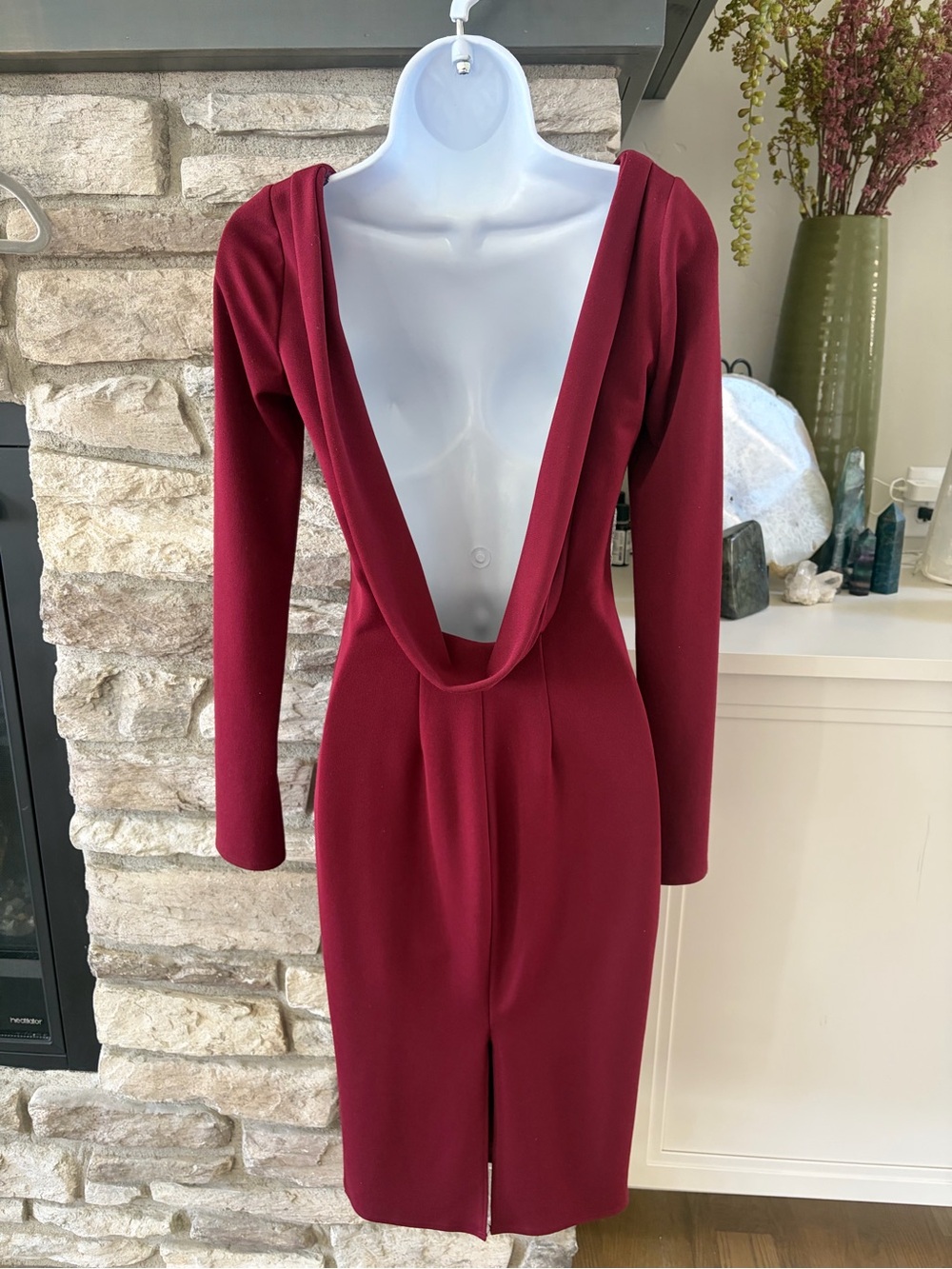 Katie May Burgundy Long Sleeve Backless Midi Dress - Picture 3 of 4